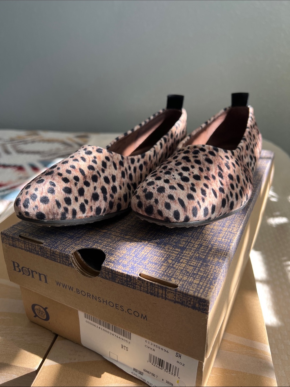 Born Cheetah-Print Slip-On Flats in Tan and Black never worn